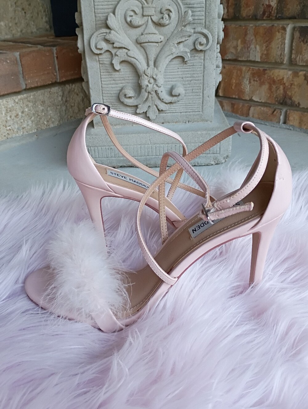 Steve Madden Farrah Baby Pink Feather Strappy Stiletto Heels